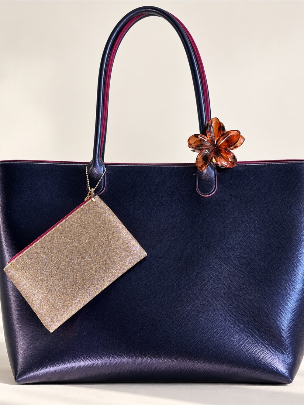 Bath & Body Works purple Tote & Glitter Pouch Set + Flower Clip Gift